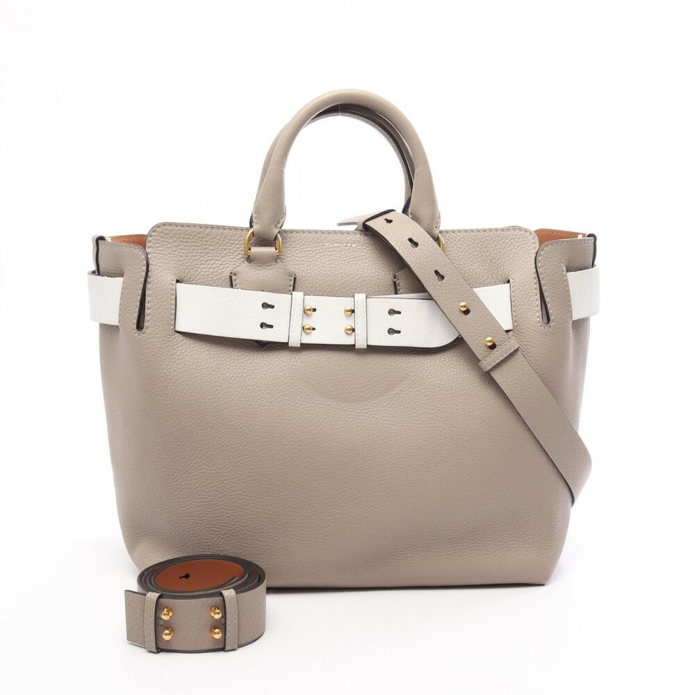 Burberry Belt Bag Large 2-Way Handbag Leather Women's Beige/White 4076727